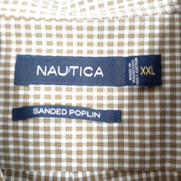 Nautica Mens Button Down Shirt XXL Long Sleeve Green Check Sanded Poplin 542 - Picture 3 of 5